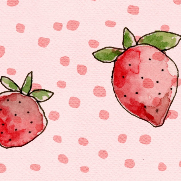 Tapet Berry Cute cu imprimeu de căpșuni roz.