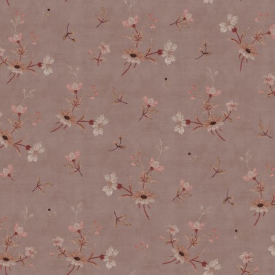 Tapet floral cu model delicat, perfect pentru dormitor. Flori roz pal pe un fundal gri deschis, aspect vintage și romantic.