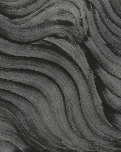 Tapet abstract Smoky Swirl Graphite cu linii curbate în gri antracit.