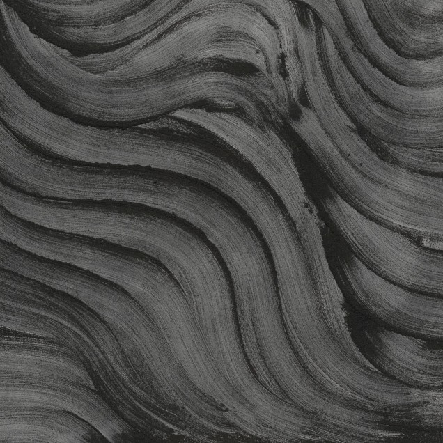 Tapet abstract Smoky Swirl Graphite cu linii curbate în gri antracit.
