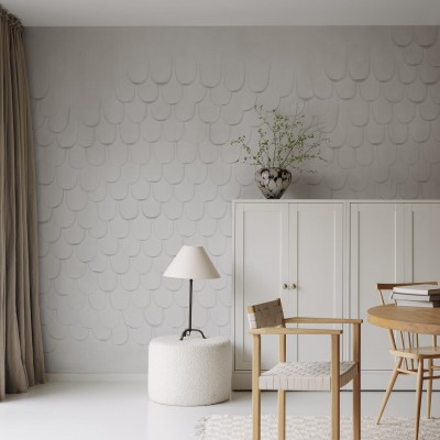 Tapet cu un design minimalist, cu forme moi, in nuante de gri