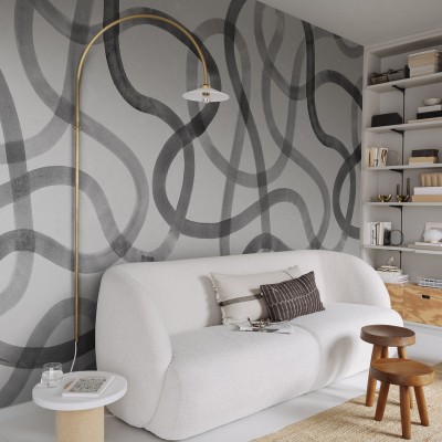 Tapet cu design curbiliniu în nuanțe de gri
