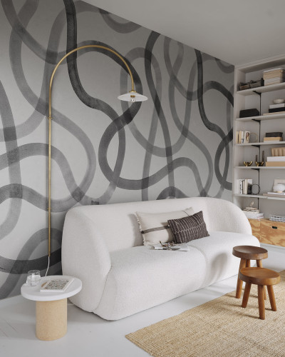 Tapet cu design curbiliniu în nuanțe de gri