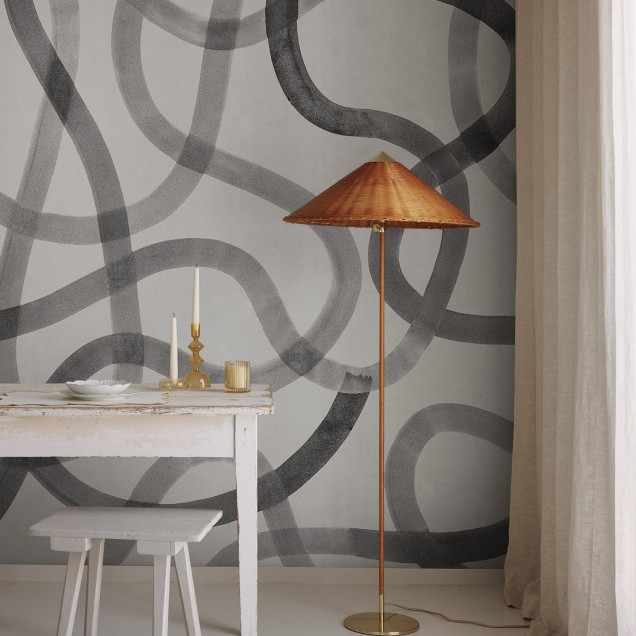 Tapet cu design curbiliniu în nuanțe de gri