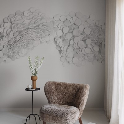 Tapet cu design modern, format din cercuri albe care creează un efect vizual unic și elegant.