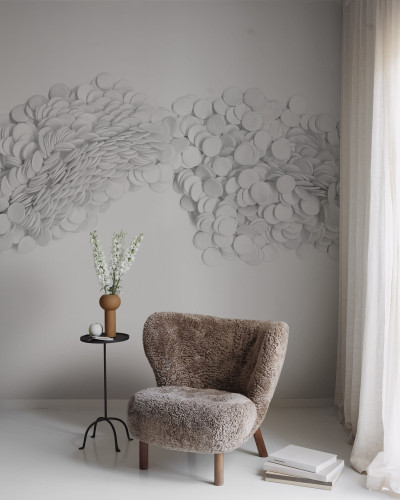 Tapet cu design modern, format din cercuri albe care creează un efect vizual unic și elegant.