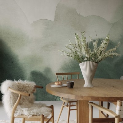 Tapet verde cu design abstract, imitând colinele