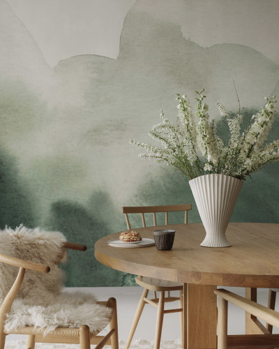 Tapet verde cu design abstract, imitând colinele