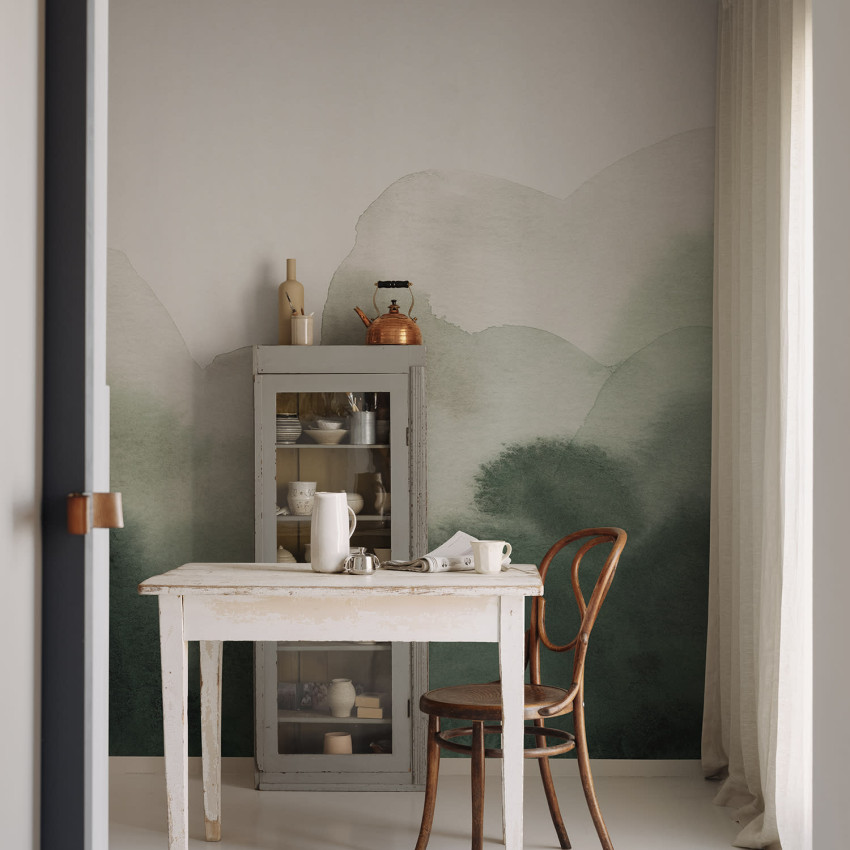 Tapet cu design abstract în nuanțe de maro într-un living modern