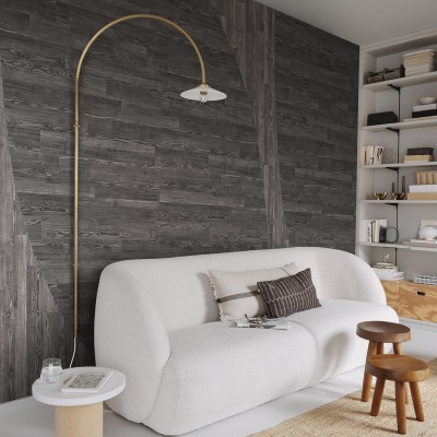 Tapet cu aspect de lemn, Woodline, Gri, cu o textură unică care imită lemnul adevărat. Tapetul este perfect pentru a crea un accent spectaculos pe un perete de accent sau pentru a adăuga o notă de eleganță minimalistă întregii camere.