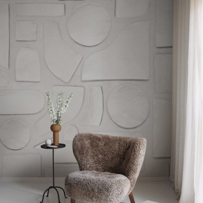 Tapet geometric abstract in nuante de alb, cu forme geometrice simple si curate