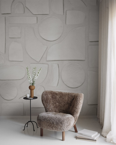 Tapet geometric abstract in nuante de alb, cu forme geometrice simple si curate