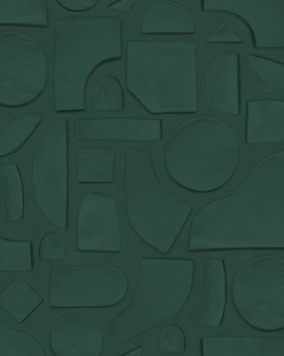 Tapet cu design geometric modern, în nuanțe de verde smarald. Clay Figures este o alegere excelentă pentru a transforma instantaneu aspectul oricărei camere, adăugând un plus de personalitate.