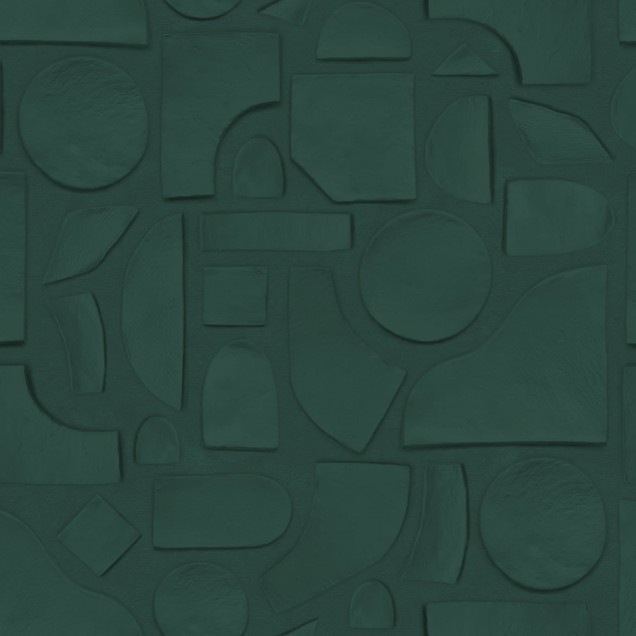 Tapet cu design geometric modern, în nuanțe de verde smarald. Clay Figures este o alegere excelentă pentru a transforma instantaneu aspectul oricărei camere, adăugând un plus de personalitate.