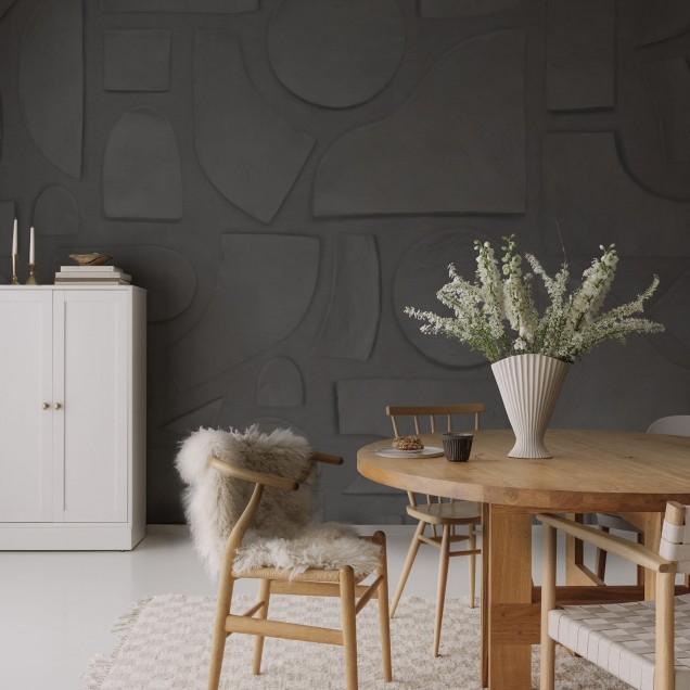 Wallpaper cu aspect 3D, model geometric, nuanță de gri antracit