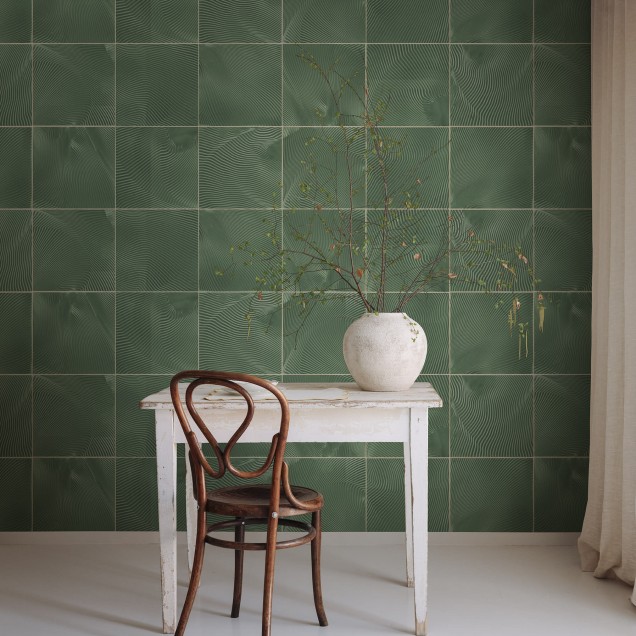 Tapet Craft Tiles, Emerald, cu un design modern, cu textură care imită plăcile ceramice.