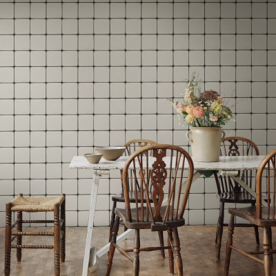 Porcelain Tiles, Clay, un fototapet cu aspect modern și elegant, reprezentând o baie cu gresie albă.