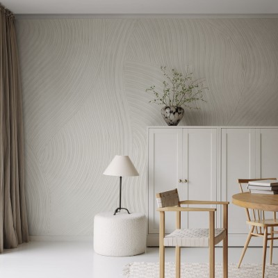 Tapet cu model abstract in nuante neutre, intr-un interior modern