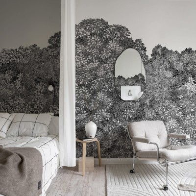 Tapet Belle Buisson, negru, cu un design minimalist inspirat de natură, perfect pentru dormitor sau living.