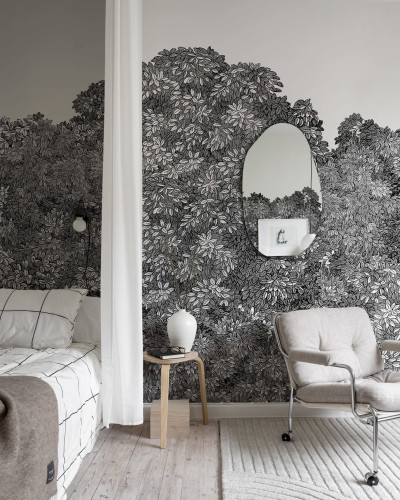 Tapet Belle Buisson, negru, cu un design minimalist inspirat de natură, perfect pentru dormitor sau living.