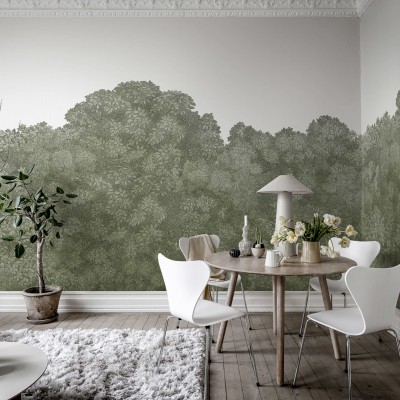 Tapet cu un model delicat de frunze verzi, Belle Buisson, Green