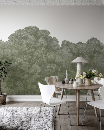 Tapet cu un model delicat de frunze verzi, Belle Buisson, Green