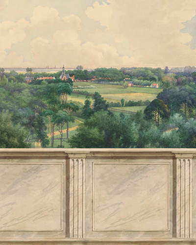 Tapet Panorama Views, Vintage Gold, cu o panoramă superbă, pictată cu o notă vintage.