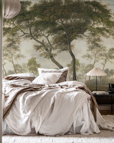 Tapet The Green Forest, Morning, cu un design de pădure verde,  ideal pentru dormitor sau living
