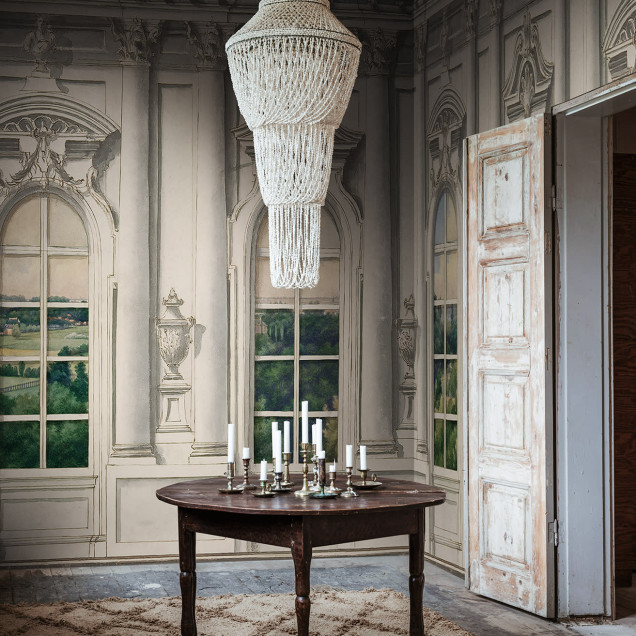 Tapet cu design vintage care imită ferestrele unui ballroom