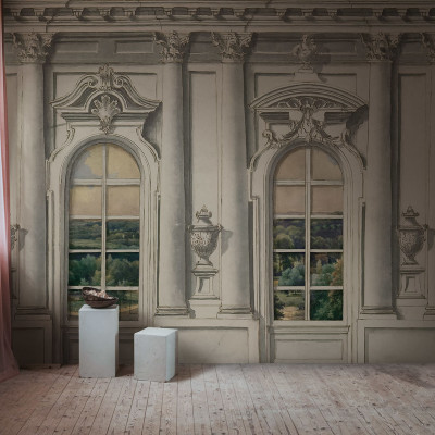 Tapet cu design vintage care imită ferestrele unui ballroom
