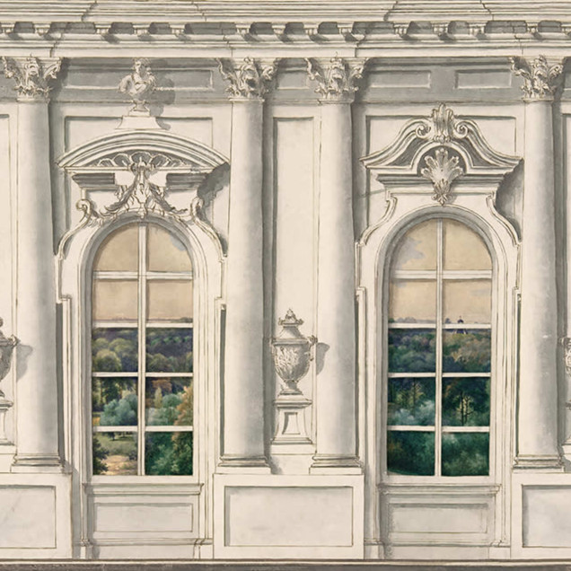 Tapet cu design vintage care imită ferestrele unui ballroom