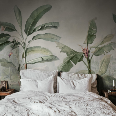 Tapet cu palmieri tropicali, vintage, cu frunze verzi și un design elegant