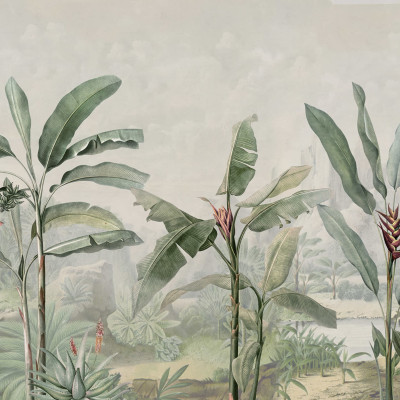 Tapet cu palmieri tropicali, vintage, cu frunze verzi și un design elegant