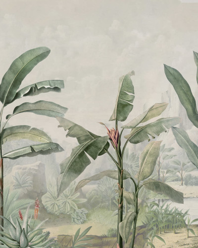 Tapet cu palmieri tropicali, vintage, cu frunze verzi și un design elegant