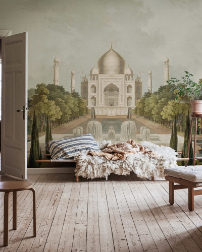Imagine cu tapetul Palace Garden, Green, care înfățișează o imagine a faimoasei clădiri Taj Mahal, situată în India