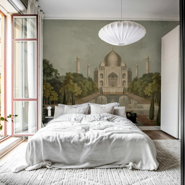 Imagine cu tapetul Palace Garden, Green, care înfățișează o imagine a faimoasei clădiri Taj Mahal, situată în India