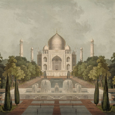 Imagine cu tapetul Palace Garden, Green, care înfățișează o imagine a faimoasei clădiri Taj Mahal, situată în India