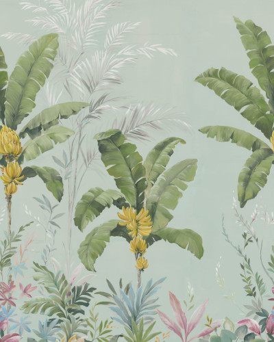 Tapet tropical cu palmieri și banane, Banana Tree Jungle, Light Blue