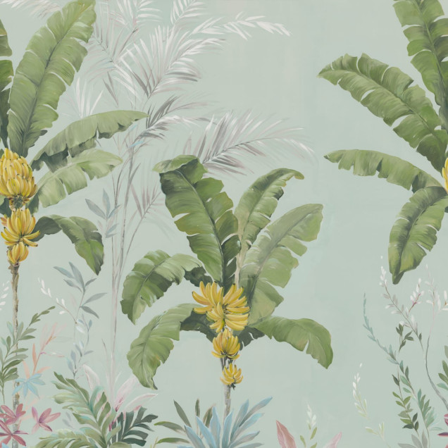 Tapet tropical cu palmieri și banane, Banana Tree Jungle, Light Blue