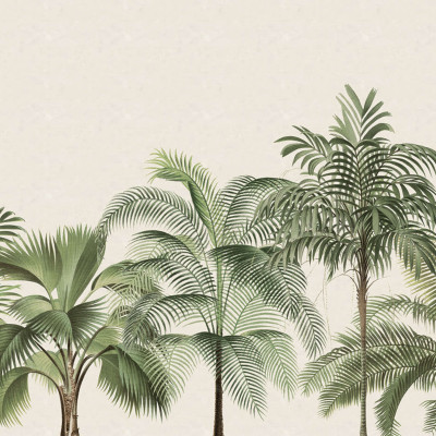 Tapet cu palmieri tropicali in stil retro. Design unic pentru un interior exotic.
