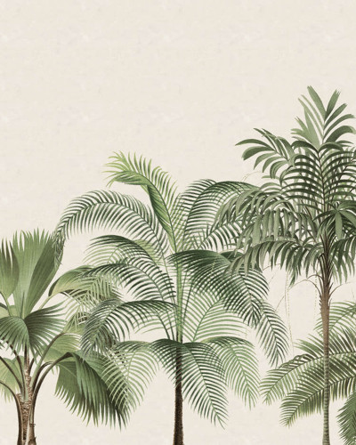 Tapet cu palmieri tropicali in stil retro. Design unic pentru un interior exotic.