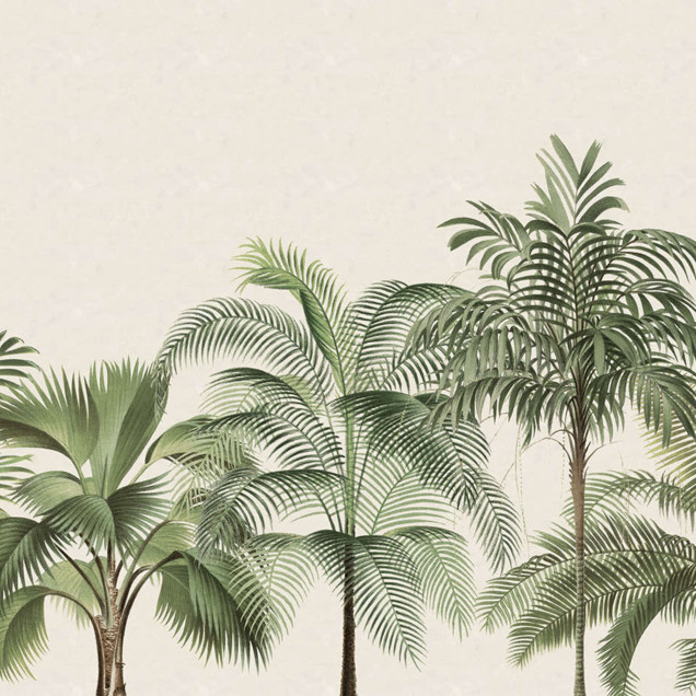 Tapet cu palmieri tropicali in stil retro. Design unic pentru un interior exotic.
