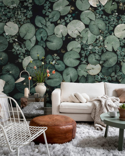 Tapet cu nuferi verzi, ideal pentru un design modern și elegant