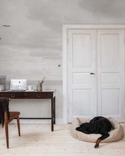 Tapet cu pasari, design minimalist, in culori gri