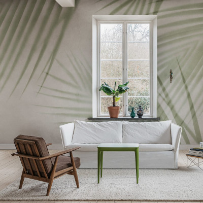Fototapet cu design frunze de palmier într-un living elegant