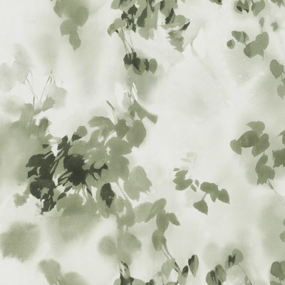 Tapetul Hazy Leaves Verde, cu frunze estompate in nuante de verde, intr-un interior minimalist si elegant.