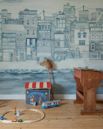 Harbour, Blue tapet cu design minimalist de oras.