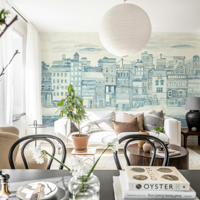 Harbour, Blue tapet cu design minimalist de oras.