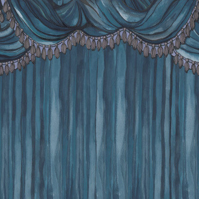 Tapet albastru cu design de draperii teatrale