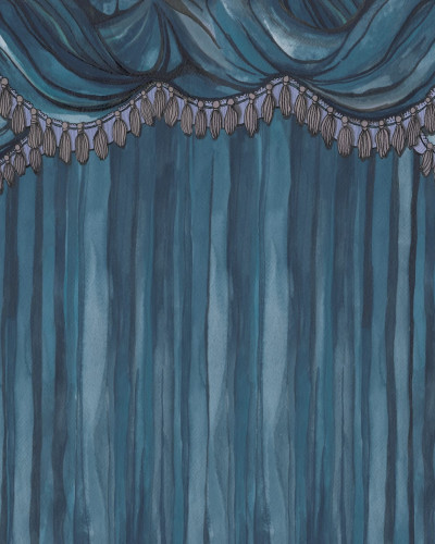Tapet albastru cu design de draperii teatrale